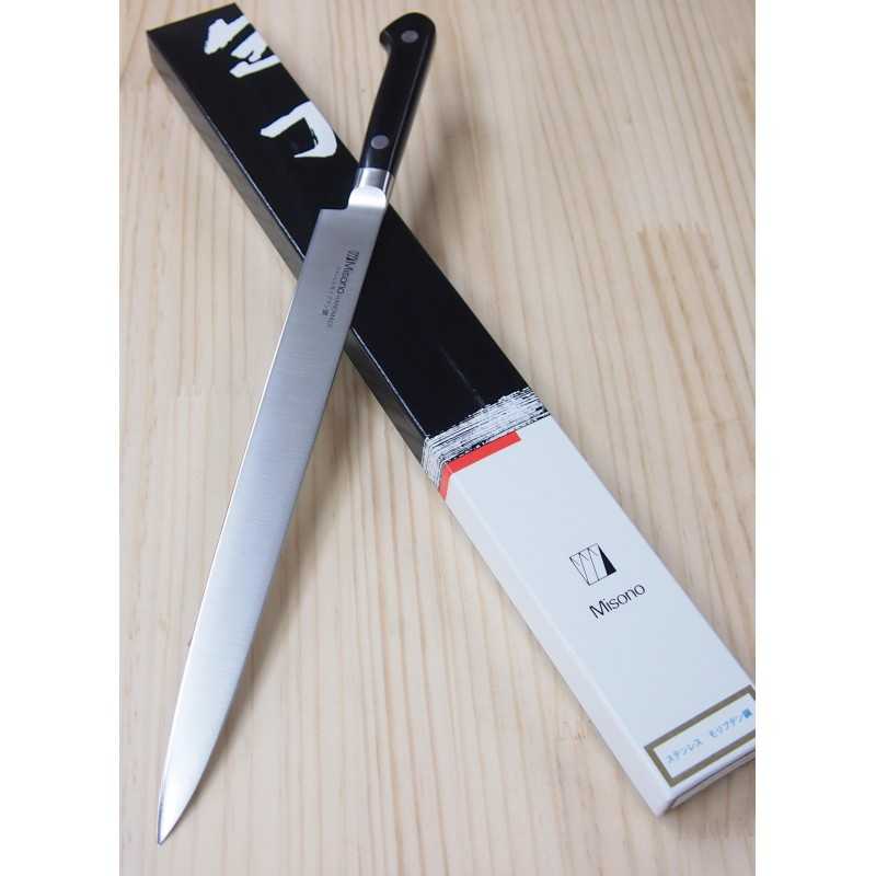 Misono MISONO acero molibdeno cuchillo para suela (sole knife), mango de laminado negro (200/240 mm)