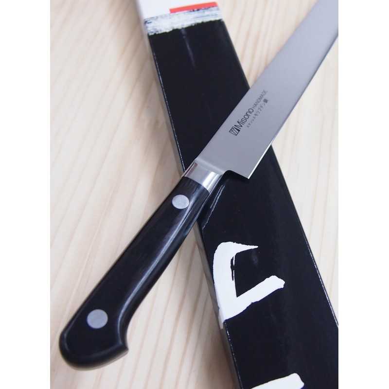Misono MISONO acero molibdeno cuchillo para suela (sole knife), mango de laminado negro (200/240 mm)