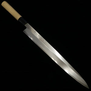 MIURA Tokujo Yanagiba, manche en forme de châtaigne et mitre en corne de buffle (180-300mm)