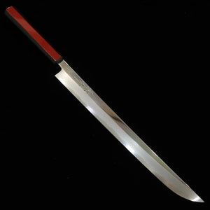 Kagekiyo Acier blanc n°1, laque urushi rouge, Ken Yanagiba (300/270 mm)