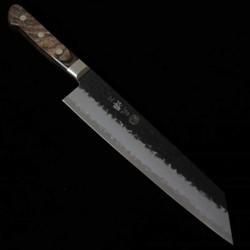 MIURA Aogami Super, martelé noir, Kiritsuke, garde marron foncé (210mm)