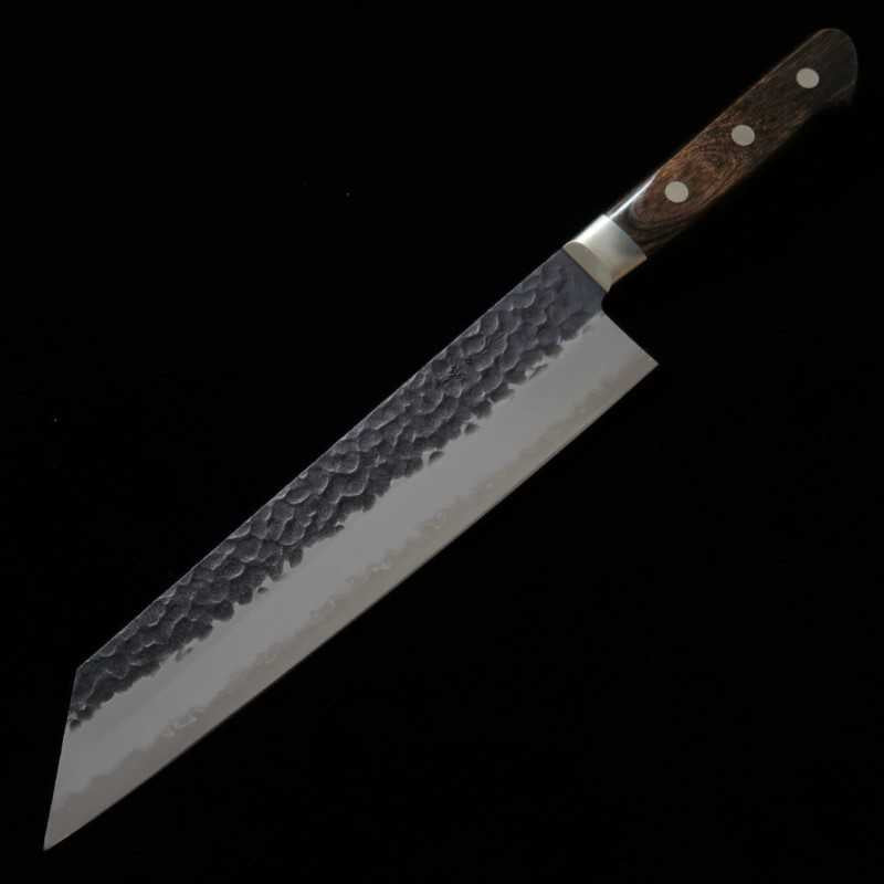MIURA Aogami Super, martelé noir, Kiritsuke, garde marron foncé (210mm)
