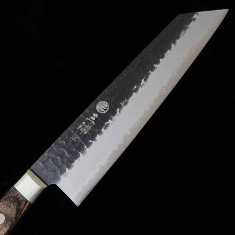 MIURA Aogami Super, martelé noir, Kiritsuke, garde marron foncé (210mm)