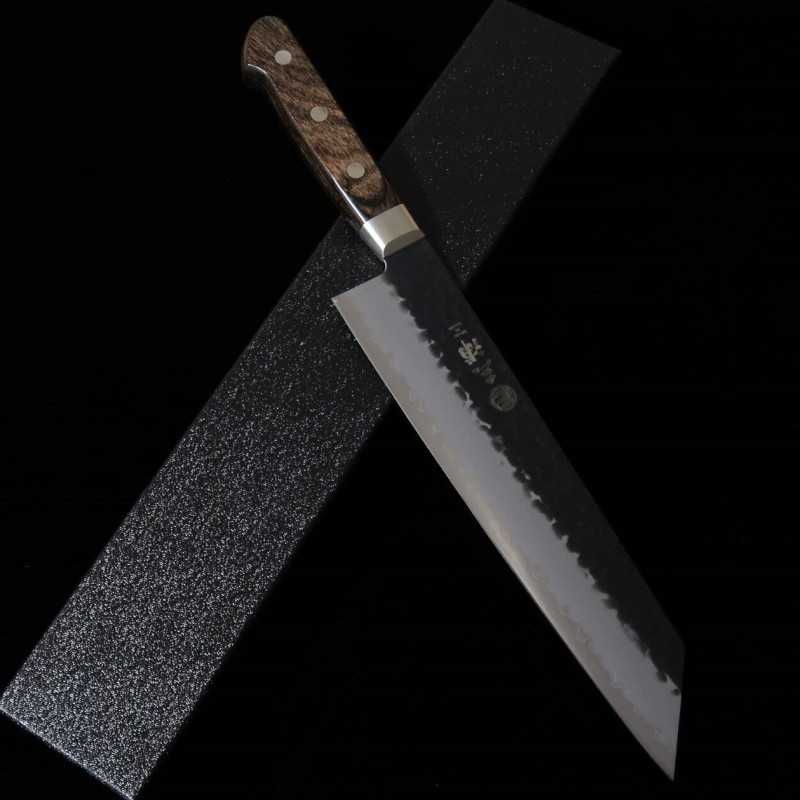 MIURA Aogami Super, martelé noir, Kiritsuke, garde marron foncé (210mm)