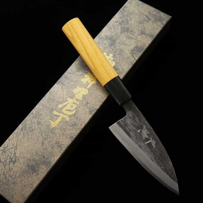 三浦 MIURA 青紙二号 黒打片刃 アジ切り包丁 欅柄(105mm)