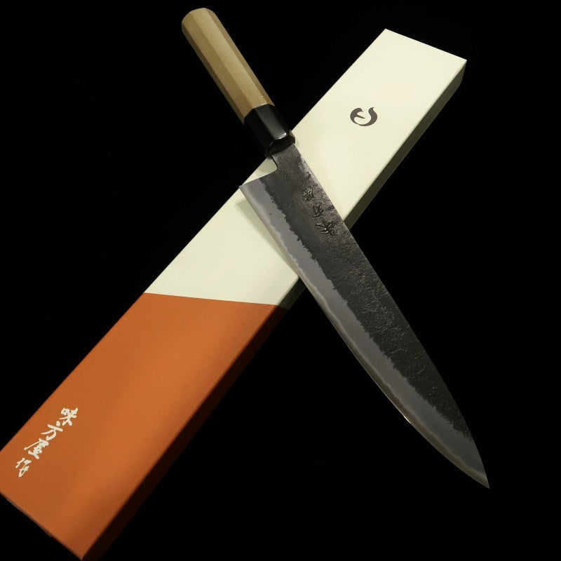 Gyuto AJikataya Hinoura Shirogami No. 2 Acabamento Kurouchi Cabo em Magnólia  octogonal (210/240mm)