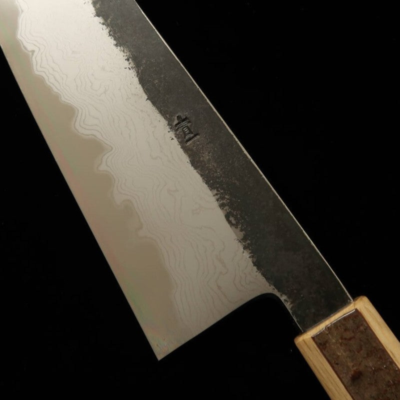 HADO Gyuto, acier bleu n°1, finition kuro-uchi, damas, manche en écorce de cerisier marbrée (210/240 mm)