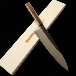 HADO Gyuto, acier bleu n°1, finition kuro-uchi, damas, manche en écorce de cerisier marbrée (210/240 mm)