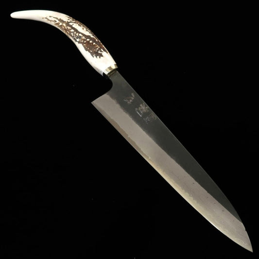 Gyuto HATSUKOKORO - Shinkiro Aogami Super Damascus Black Finish Deer Antler Handle (240mm) 