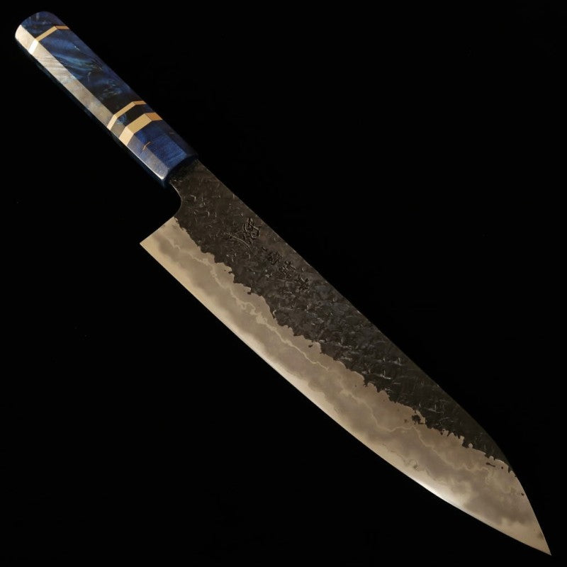 貴輔KISUKE【琰-ENN】間中刃物鍛錬所 牛刀 青紙一号 黒打 鎚目 ダマスカス 本霞砥 スタビライズウッド (240mm)