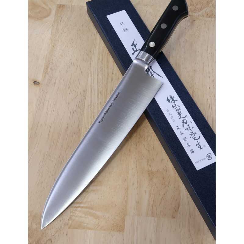 MASAMOTO SOHONTEN Gyuto Hyper Molibdeno, mango de laminado negro (210–270 mm)