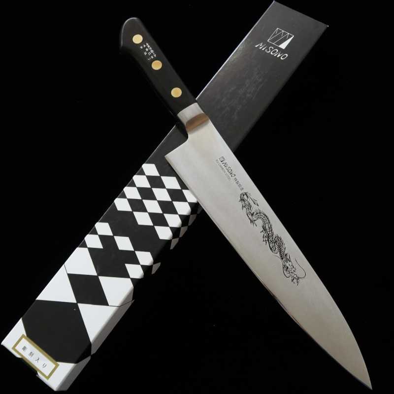 MISONO Misono EU Carbon cuchillo gyuto con grabado de dragón (210-300 mm)