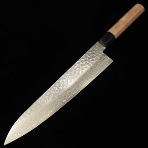 三浦 MIURA 牛刀 AUS10 鎚目 ダマスカス ウォルナット柄 （240mm）