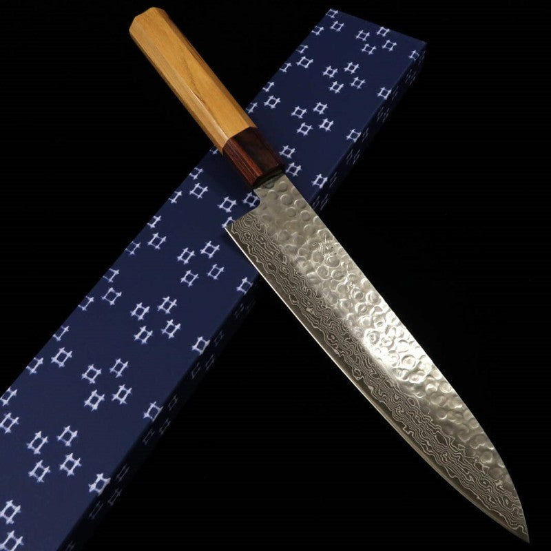 Miura Gyuto AUS10 martelé damas manche octogonal en zelkova (210 mm)