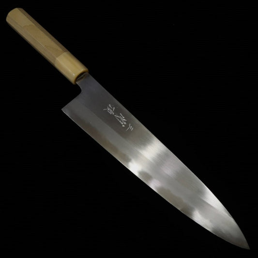Gyuto MIURA Takashi Tanaka Shirogami nº2, acabado kasumi, mango octogonal de magnolia y cuerno de búfalo blanco (210/240 mm)