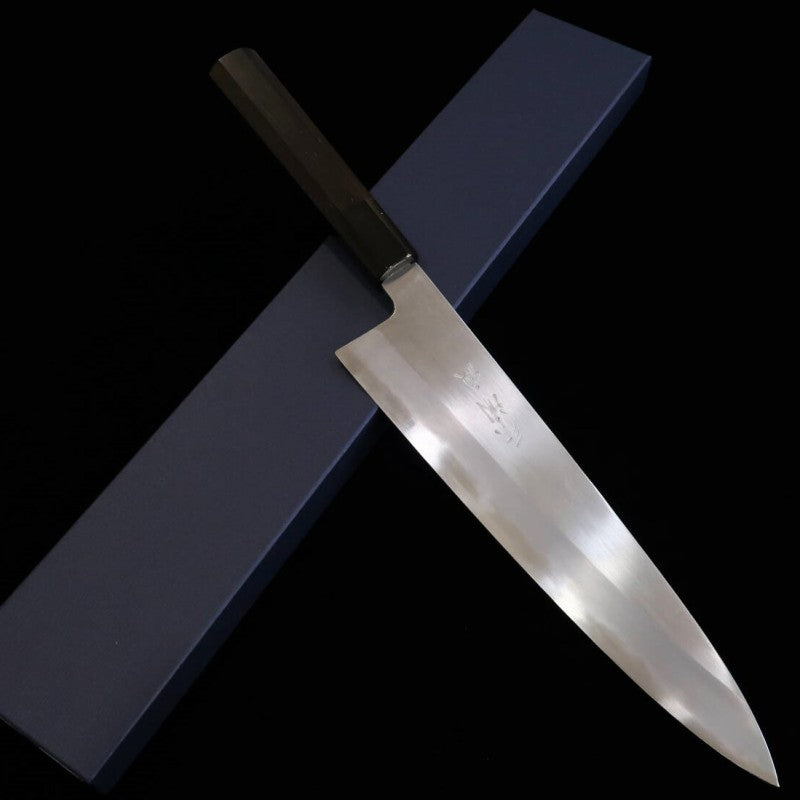 Gyuto MIURA Miura Itadaki White Steel Shinogi Finish Ebony Octagonal Handle (240mm) 