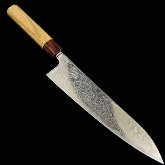 Gyuto  Miura AUS10 Uzunami Damasco cabo em Keyaki (210mm)