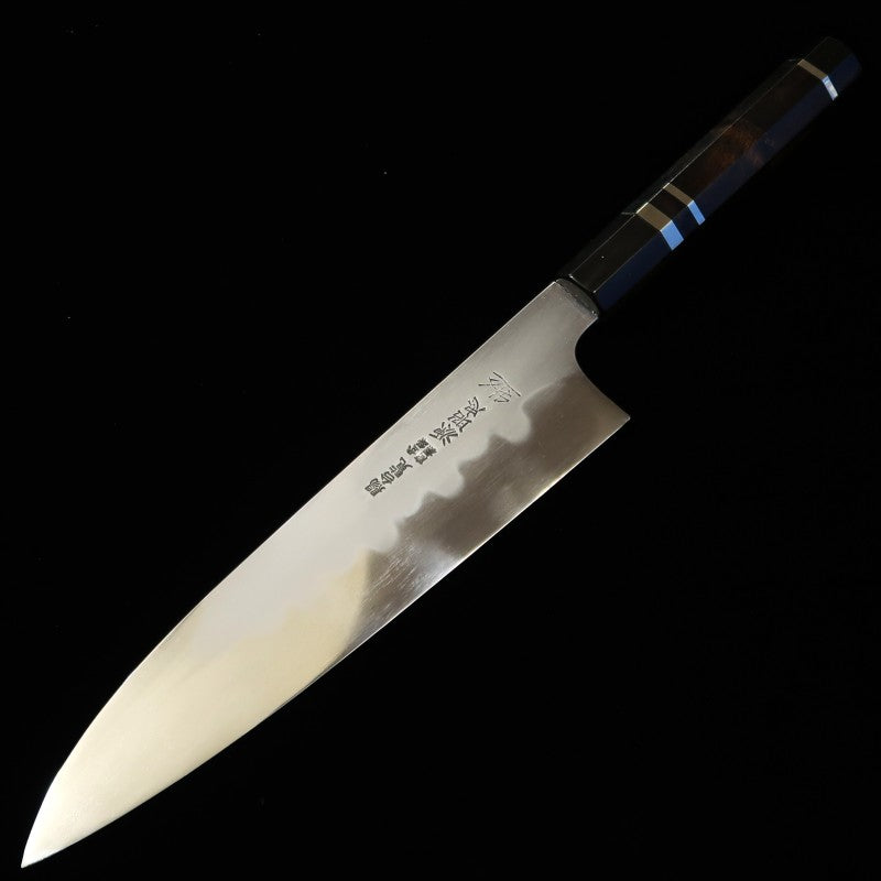水野鍛練所 MIZUNO 源昭忠 青紙一号 本焼DX 牛刀 鏡面 龍刻印入り 黒檀銀巻柄 (240mm)