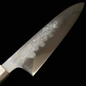 Gyuto MIZUNO Aogami no.1 forjado a mano DX, acabado espejo con grabado de dragón,  mango octogonal de madera de bubinga (240 mm)