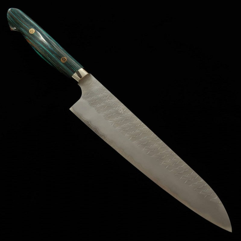 NIGARA Gyuto SG2 Polished Hammered Finish Turquoise Handle (240mm)