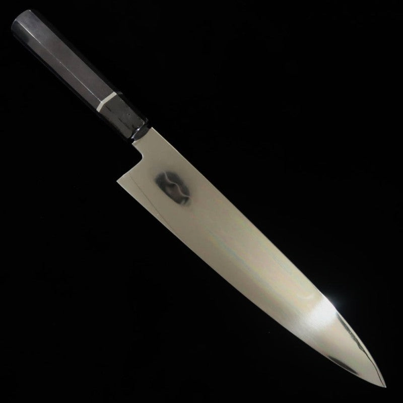 SUISIN Gyuto Honyaki Yoshikazu Ikeda Shirogami No. 3 Ebony Silver Wrapped Handle and Magnolia Sheath (240mm) 