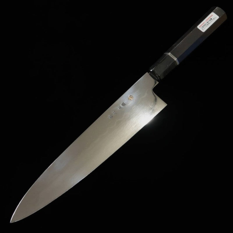 SUISIN Gyuto Honyaki Yoshikazu Ikeda Shirogami No. 3 Ebony Silver Wrapped Handle and Magnolia Sheath (240mm) 