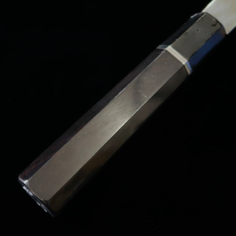 SUISIN Gyuto Honyaki Yoshikazu Ikeda Shirogami No. 3 Ebony Silver Wrapped Handle and Magnolia Sheath (240mm) 