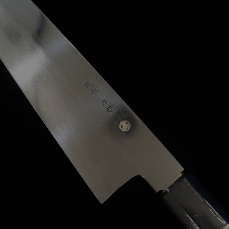 SUISIN Gyuto Honyaki Yoshikazu Ikeda Shirogami No. 3 Ebony Silver Wrapped Handle and Magnolia Sheath (240mm) 