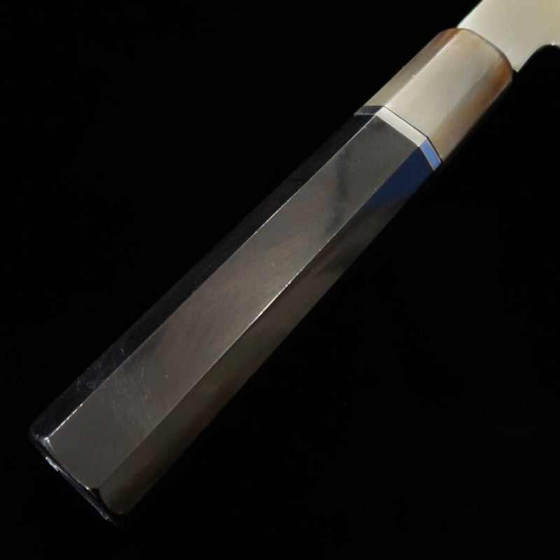 SUISIN Gyuto Mizu-Honyaki Yoshikazu Ikeda White steel No.1  Ebony silver-wrapped handle Full mirror finish Gusset polished Lacquered sheath Nishiki bag Paulownia box (240mm) 
