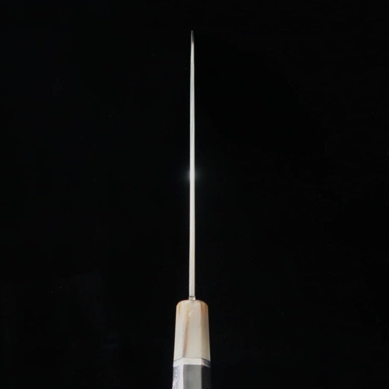 SUISIN Gyuto Mizu-Honyaki Yoshikazu Ikeda White steel No.1  Ebony silver-wrapped handle Full mirror finish Gusset polished Lacquered sheath Nishiki bag Paulownia box (240mm) 
