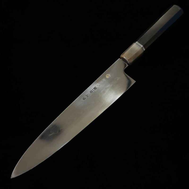 SUISIN Gyuto Mizu-Honyaki Yoshikazu Ikeda White steel No.1  Ebony silver-wrapped handle Full mirror finish Gusset polished Lacquered sheath Nishiki bag Paulownia box (240mm) 