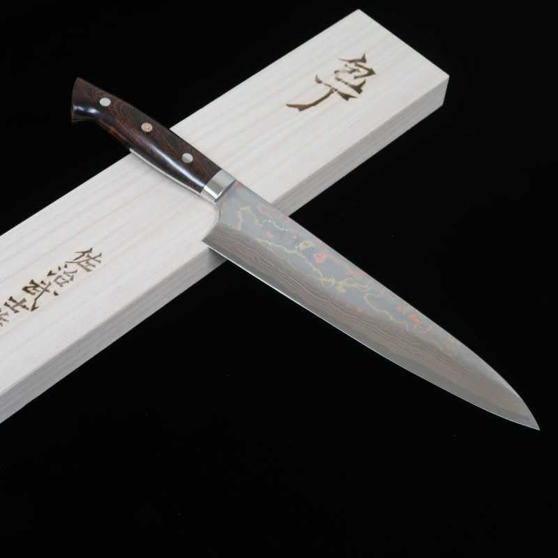 SAJI TAKESHI Saji Takeshi Acero azul nº2 damasco coloreado cuchillo de chef mango de ironwood (180-240 mm)
