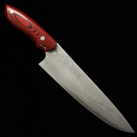 Gyuto Kazuo Nomura Shirogami No. 2 Sumi-Nagashi with Red Micarta Handle (180/210mm)