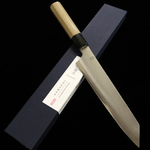 堺菊守 SAKAI KIKUMORI 菊月 銀 切付牛刀 銀紙三号 朴八角柄  (210mm)