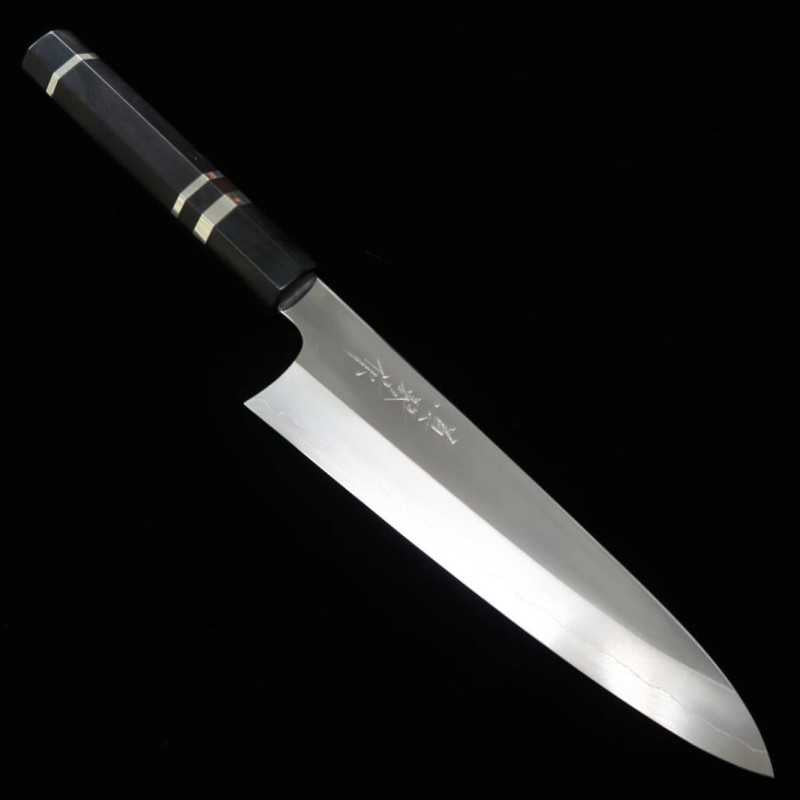 田所刃物 TADOKORO HAMONO 真琴作 鏡面 銀紙三号 牛刀 黒檀銀巻八角柄 (210mm)