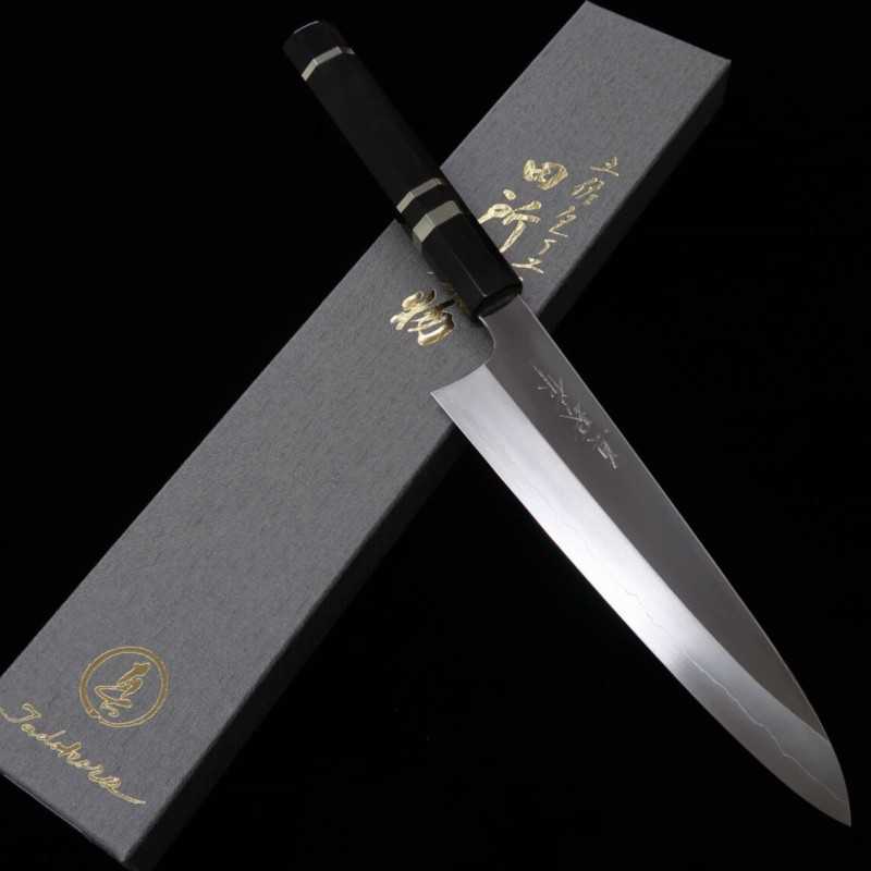 田所刃物 TADOKORO HAMONO 真琴作 鏡面 銀紙三号 牛刀 黒檀銀巻八角柄 (210mm)