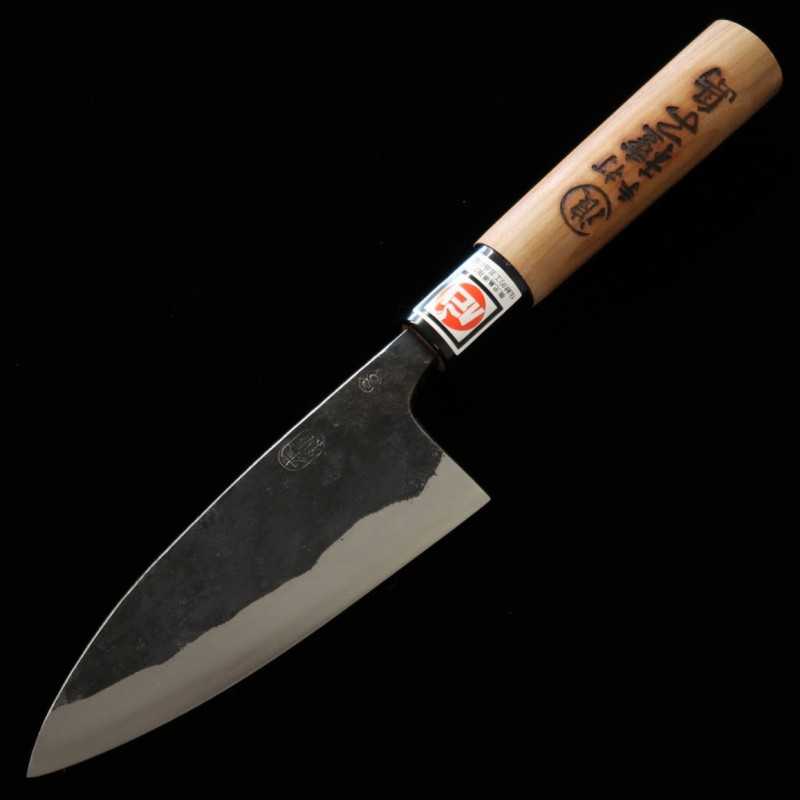 Ikenami Hamono IKENAMI HAMONO Shirogami nº 1, acero inoxidable laminado, mango de sakura, deba de doble bisel (130–180 mm)