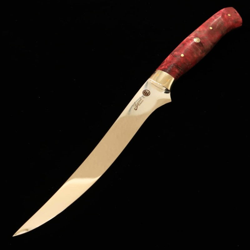 Asurah Knives × MIURA SUS420J2 Finition miroir Manche custom rouge Couteau à filet (150 mm)