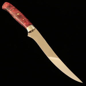 Steak knife AsurahxMiura com acabamento espelhado e cabo personalizado vermelho (150mm)