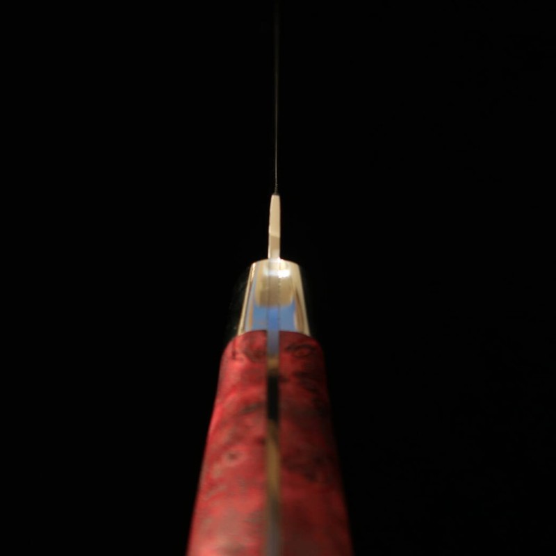 Steak knife AsurahxMiura com acabamento espelhado e cabo personalizado vermelho (150mm)