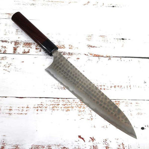 ANRYU 安立 – Gyuto acero azul nº2, sanmai inoxidable, acabado martillado, mango de palisandro (210/240 mm)