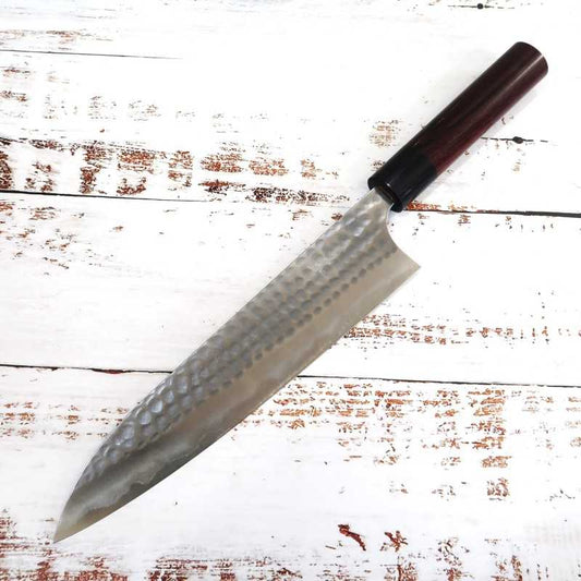 安立ANRYU 牛刀 青紙二号 ステン割込 鎚目 紫檀柄 （210/240mm）
