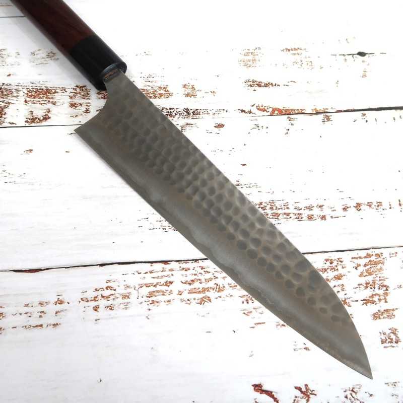 ANRYU 安立 – Gyuto acero azul nº2, sanmai inoxidable, acabado martillado, mango de palisandro (210/240 mm)