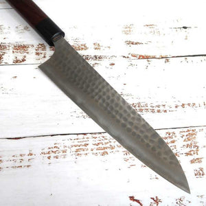 ANRYU 安立 – Gyuto acero azul nº2, sanmai inoxidable, acabado martillado, mango de palisandro (210/240 mm)