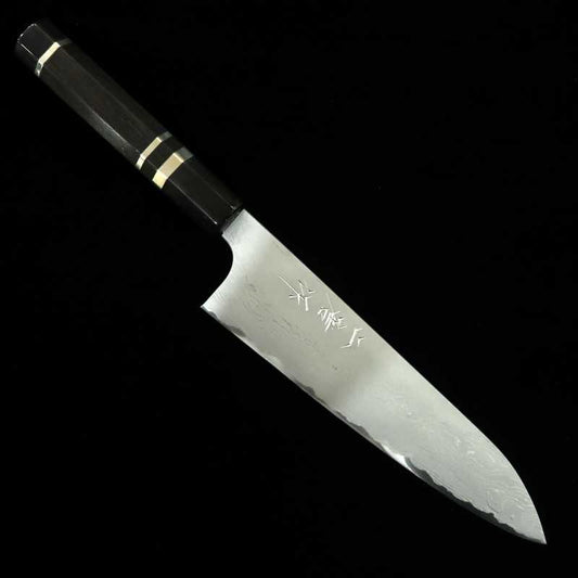 NIGARA Gyuto, acier Ao n°2, Damas, manche en ébène cerclé argent (210 mm)