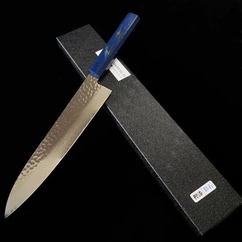 Sakai Takayuki Saisei, wa-gyuto, VG10, damasco de 33 capas, acabado martillado, mango de roble lacado (210/240 mm)