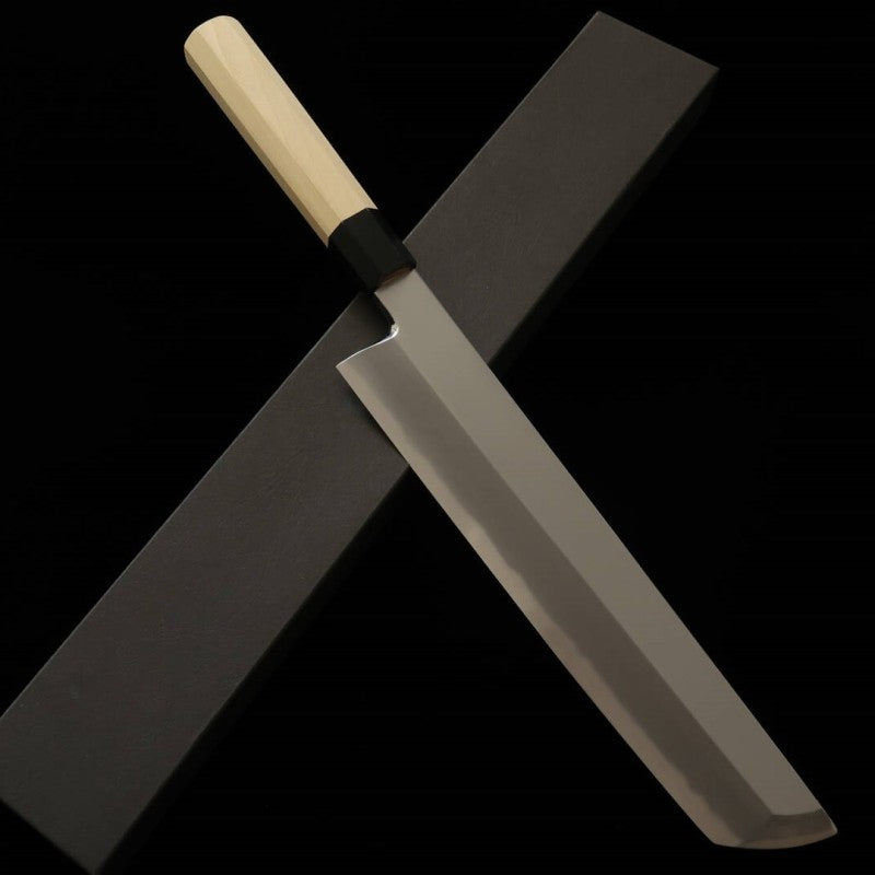 MIURA 三浦 – Cuchillo para congrio (hamo-kiri) Hakushi nº2, acabado kasumi superior, mango octogonal de cuerno de búfalo (300 mm)