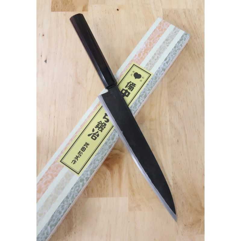 武田刃物TAKEDA　備中手打ち鍛冶　筋引・両刃柳　日立青紙スーパー鋼（210mm）