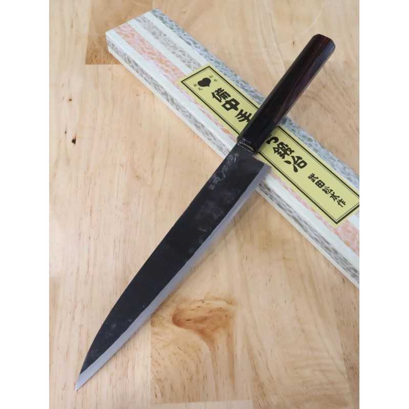 武田刃物TAKEDA　備中手打ち鍛冶　筋引・両刃柳　日立青紙スーパー鋼（210mm）
