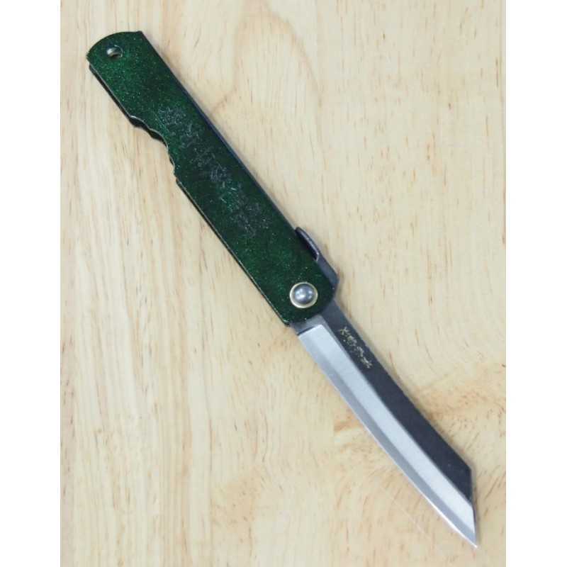 Japanese folding knife HIGONOKAMI Blue steel Jade handle (70mm)